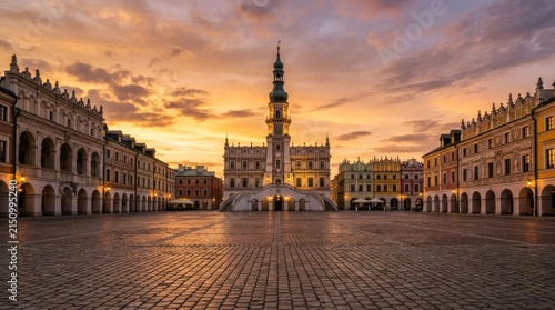 Krakows Main Market Square at Sunset.