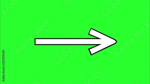White arrow icon pointing right on green screen background direction pointer chroma-key motion navigation direction pointer chroma-key motion