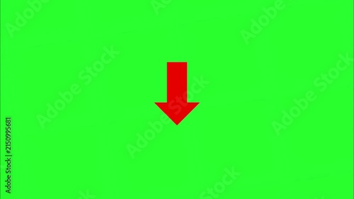 Red arrow pointing downwards on chroma key green screen background downward direction pointer indicator motion downward direction pointer