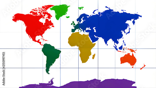Cartographic World Map with Distinctive Continental Divisions