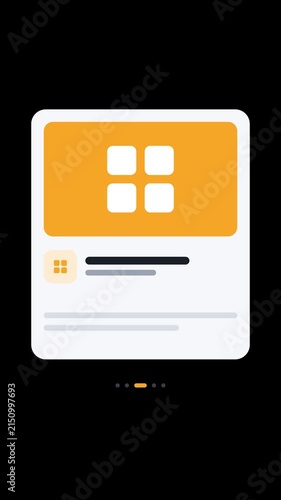 Vertical Mobile App Card Carousel Sliding Through Five Colorful Onboarding Screens on Black Background for Luma Key 4K