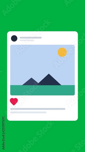 Vertical Double Tap Heart Like Gesture on Social Post Card Green Screen Chroma Key 4K Overlay
