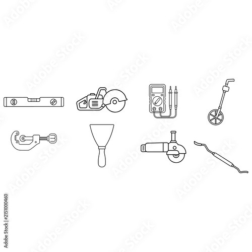 Canvastavla Electrical and Tiling Tools Outline Icon Set
Set of 8 electrical and tiling tool