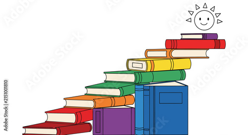 Colorful Stack of Books with Laptop for Education, Business, Technology, and Learning Isolated on White Background