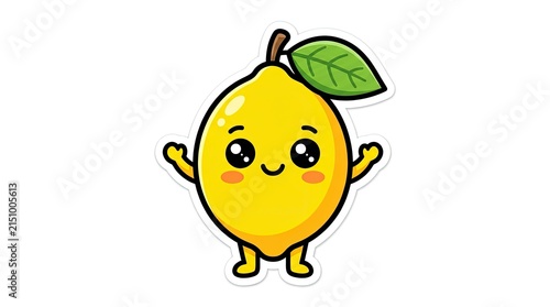 Cute kawaii lemon character with a happy smile.