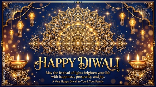 Happy Diwali Festive Mandala & Lanterns - Festival of Lights Celebration