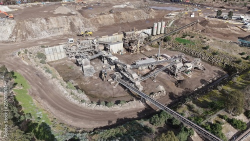 Aerial view of industrial quarry and aggregate processing plant