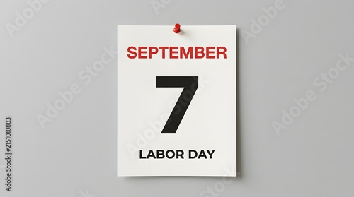 A wall calendar page showing september seventh marked as the official american national holiday for labor day celebration
