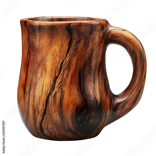 Rustic wooden mug with smooth texture isolated on transparent background