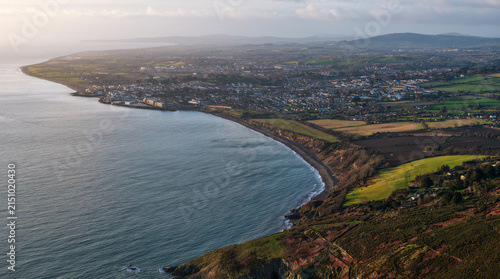 Fotografie Aerial scenic view of Greystones town coastline and Irish Sea from Bray Head in