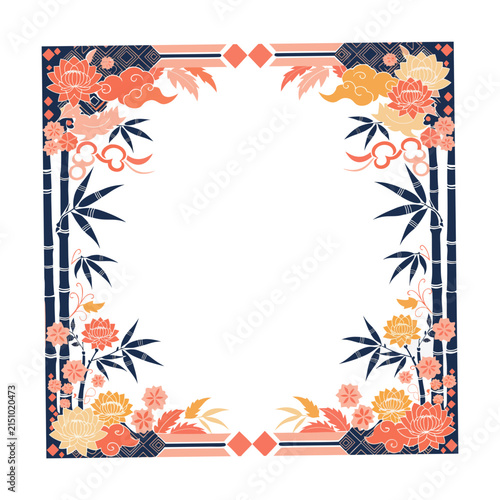 Modern Decorative Frame Vector, Oriental Gold Line Border Design, Contemporary Asian Abstract Frame, Elegant Abstract Pastel Background, Technology Inspired Abstract Background