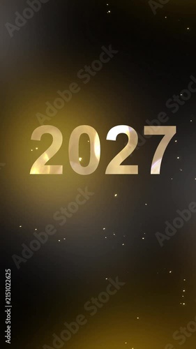 happy new year 2027 champagne cork popper with fireworks explosion on abstract background, new years eve greeting card with copy space at the end