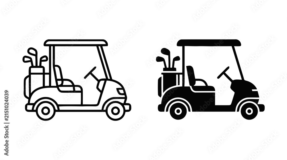 Naklejka premium Vector illustration of golf cart icons in outline and solid styles on a transparent background
