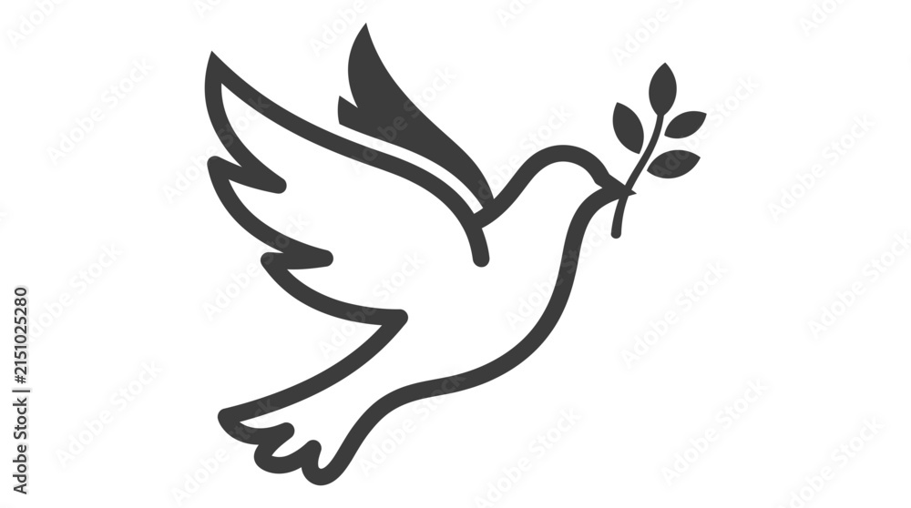 Fototapeta premium Minimalist dove of peace holding an olive branch vector icon with clean dark gray outlines