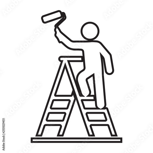 Man Painting Wall on Ladder Icon