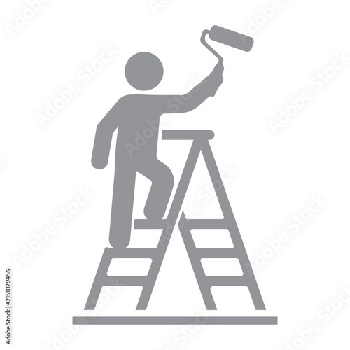 Person Painting Wall with Paint Roller on Ladder