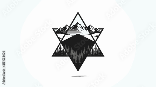 Geometric mountain landscape inside a star symbol.