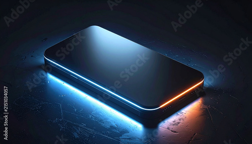 Futuristic Black Smartphone with Blue and Orange Glow