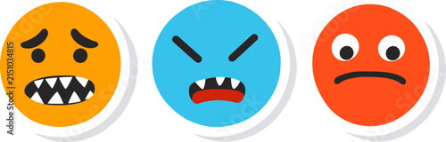 Set of colorful emoji icons showing negative emotions like anger fear and sadness