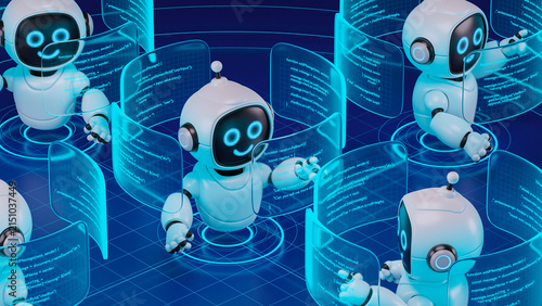 Obraz na płótnie AI agent robot workflow automation orchestrator artificial intelligence data coding icon flow process assistant technology futuristic 3d rendering.