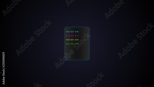 Konstfotografi Hexadecimal code snippet on dark futuristic screen interface