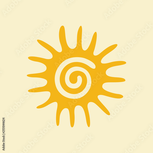 Retro Orange Sunburst with Spiral Center and Organic Rays