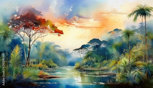 amazon rainforest watercolour landscape