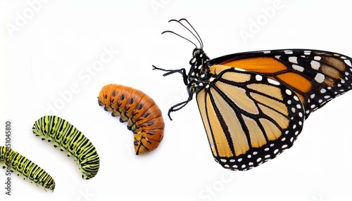 life cycle of the monarch butterfly danaus plexippus with caterpillar pupa and adult isolated