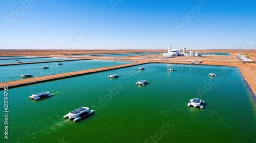 Automated water treatment drones in desert ponds.
