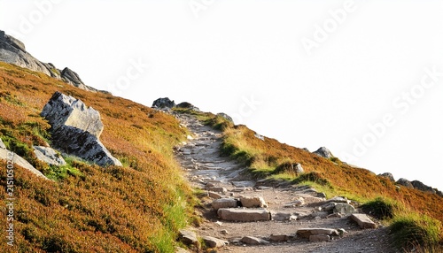 scenic rocky mountain trail isolated on white background cutout background