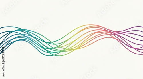 Abstract colorful wavy lines forming a dynamic flow pattern on a clean white background