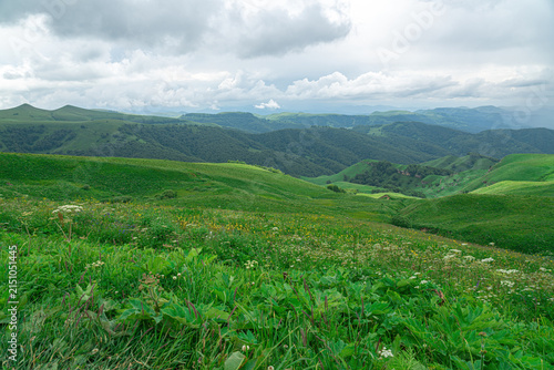 Green hills and clouds in summer Karachay-Cherkess Republic