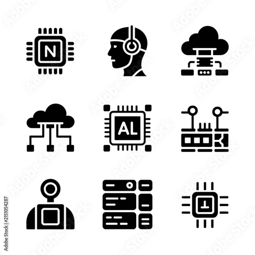 Modern vector illustration of AI, cloud computing, and technology icons