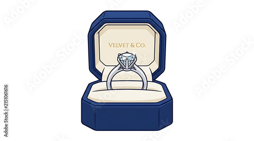 Pixel Art Engagement Ring Diamond Jewelry in Blue Velvet Box Proposal Celebration