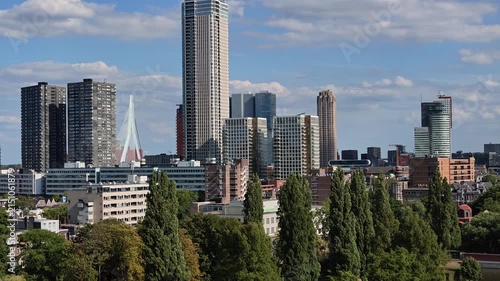 Panning View Over Modern Skyscrapers of Rotterdam City