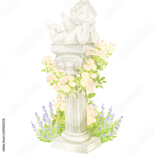 garden statue with flowers
