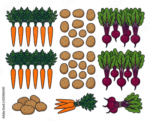 Pixel Art Garden Harvest of Carrots Potatoes and Beets Vegetables Arranged Neatly Top Down View