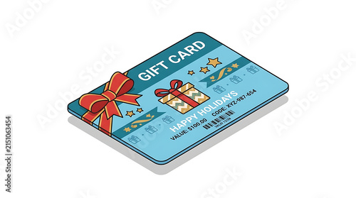 Pixel Art Gift Card with Red Ribbon and Festive Patterns for Happy Holidays Celebration