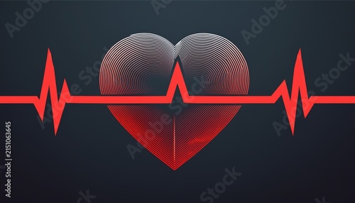 heart shape with red cardio pulse line healthy