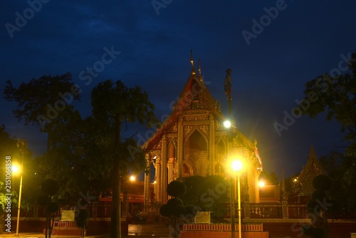 wat Pradu royal monastery Thai temple with electric lamp in night