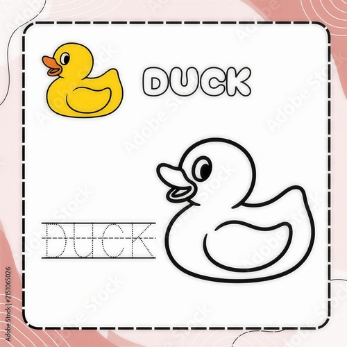 Fotografía A children’s duck-themed coloring and tracing worksheet, designed in a cute, playful style