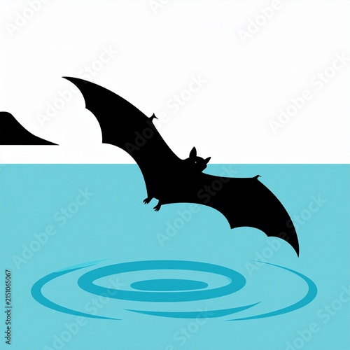 Silhouette of bats flying over water ripples.
