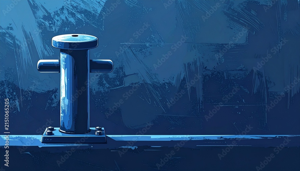 Obraz premium Close up of a blue metal mooring bollard on a dock.