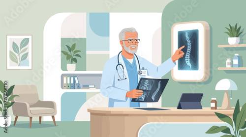 Doctor explaining X-ray of spine, medical consultation, isolated