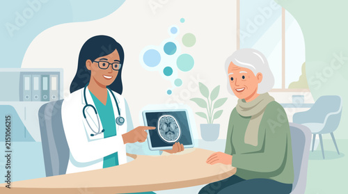 Doctor explains brain scan results to elderly patient