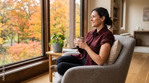 Adult rests after seasonal immunization by autumn window