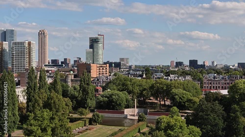 Panoramic Pan Shot of Rotterdam Financial District Skyscrapers