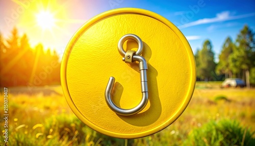 Golden Circle with Hook Symbol in Nature at Sunrise.