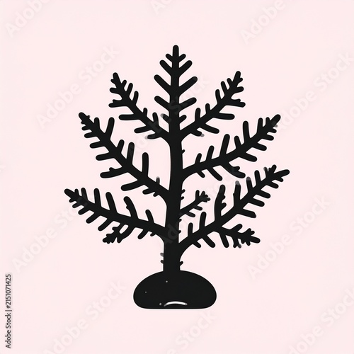 Minimalist Black Tree Silhouette on Light Background.