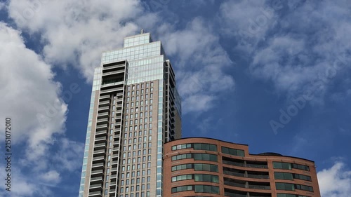 Low Angle Upward Dolly Shot Looking Up at Modern Skyscraper